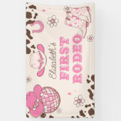 Eerste Rodeo Cowgirl bruin 1e verjaardagsfeestje Spandoek (Verticaal)