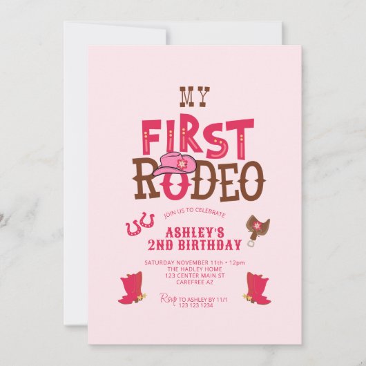 Eerste Rodeo Cowgirl Roze 2e Verjaardag Kaart (Voorkant)