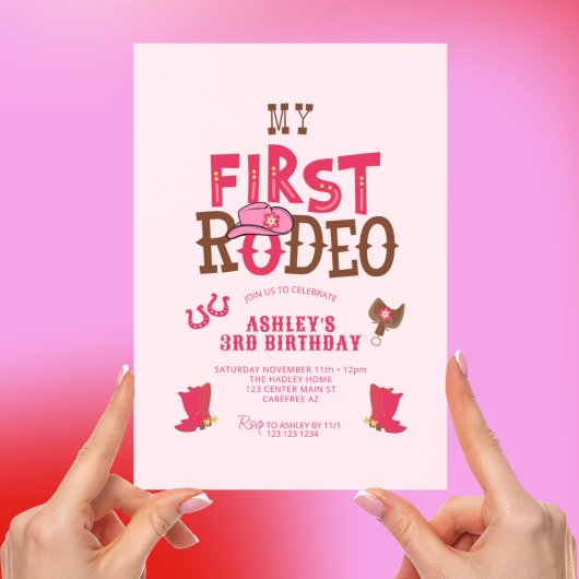Eerste Rodeo Cowgirl Roze 3e verjaardag Kaart