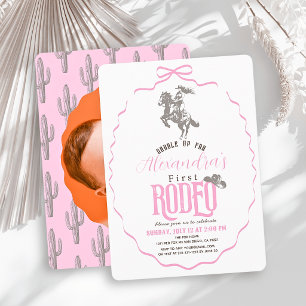 Eerste Rodeo Cowgirl Roze Strik Foto 1e Verjaardag Kaart