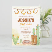 Eerste Rodeo Cowgirl Uitnodiging voor verjaardag (Staand voorkant)