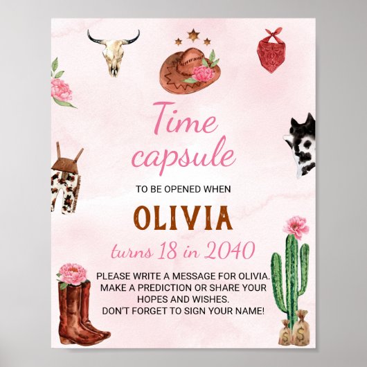 Eerste Rodeo Cowgirl Verjaardag Tijd Capsule teken Poster (Voorkant)