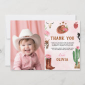 Eerste Rodeo Cowgirl Verjaardagsfoto Dank je kaart (Voorkant)