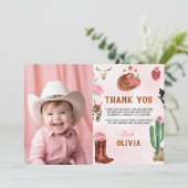 Eerste Rodeo Cowgirl Verjaardagsfoto Dank je kaart (Staand voorkant)