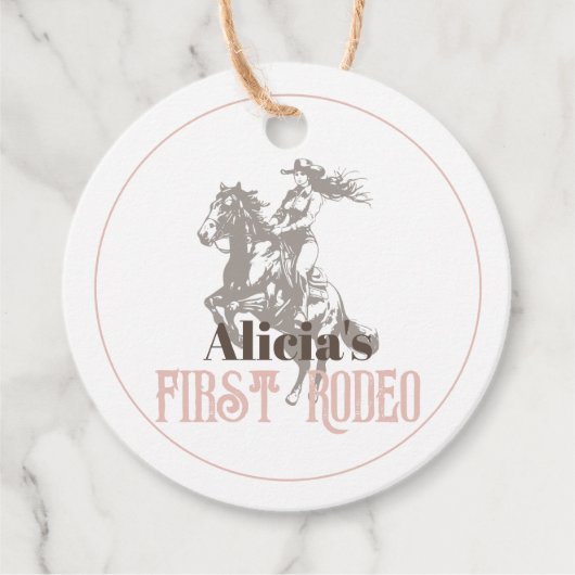 Eerste Rodeo Cowgirl Western Roze 1e Verjaardag Bedankjes Labels (Voorkant)