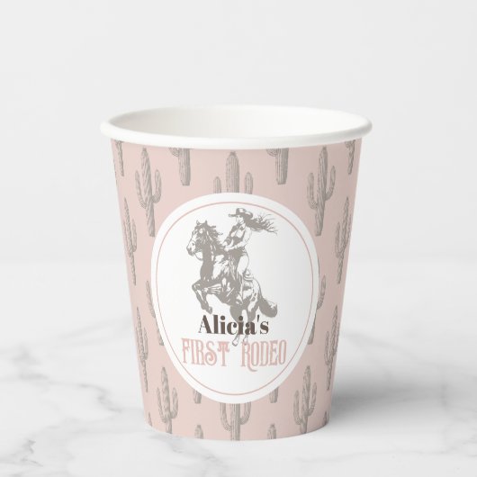 Eerste Rodeo Cowgirl Western Roze 1e Verjaardag Papieren Bekers (Voorkant)
