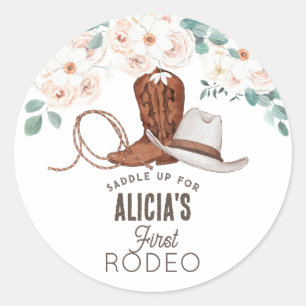 Eerste Rodeo Cowgirl Westerne Floral 1e verjaardag Ronde Sticker