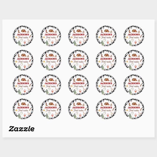 Eerste Rodeo Cupcake Toppers 1e verjaardag Ronde Sticker (Vel)