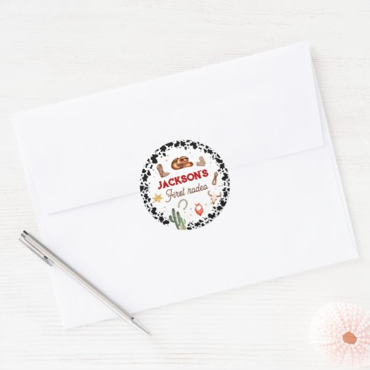 Eerste Rodeo Cupcake Toppers 1e verjaardag Ronde Sticker (Envelop)