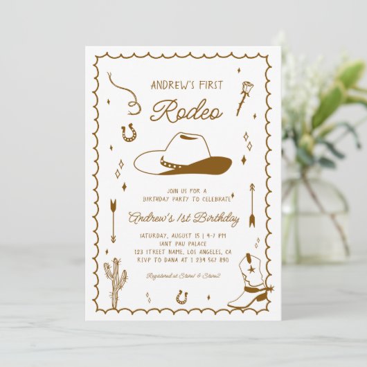 Eerste Rodeo Hand getekend West Western 1e verjaar Kaart (Staand voorkant)