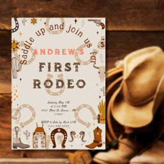 Eerste Rodeo Hoefijzer Patroon Land Magnetische Uitnodiging