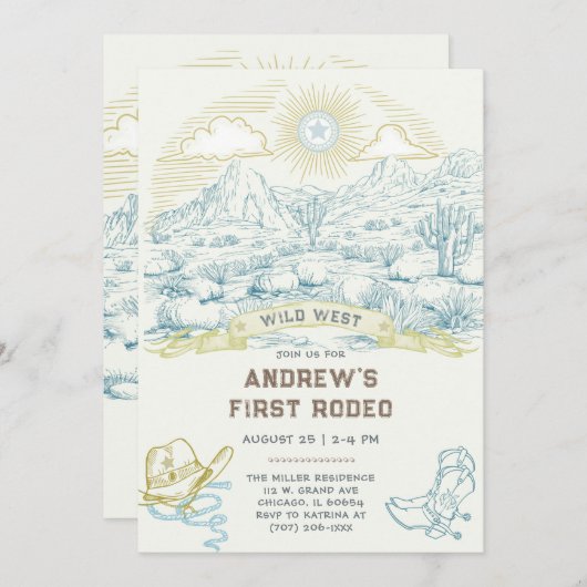 Eerste Rodeo  Invitation Sjabloon Kaart (Voorkant / Achterkant)