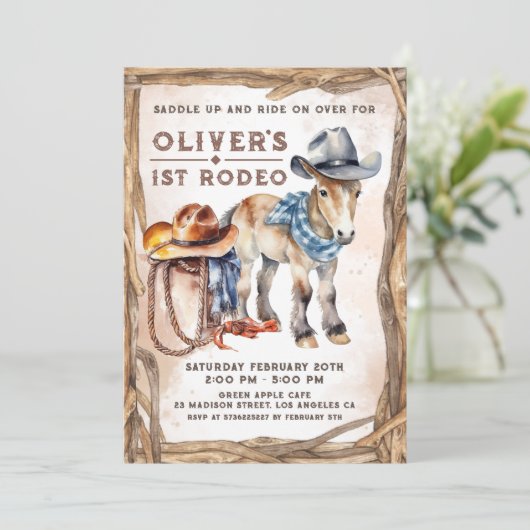 Eerste RODEO | Jongen Cowboy 1e verjaardag Kaart (Staand voorkant)