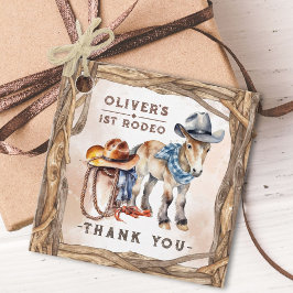 Eerste RODEO | Jongen Cowboy 1e verjaardagsfeestje Bedankjes Labels