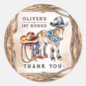Eerste RODEO | Jongen Cowboy 1e verjaardagsfeestje Ronde Sticker (Voorkant)