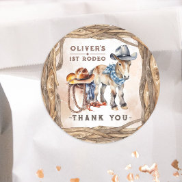 Eerste RODEO | Jongen Cowboy 1e verjaardagsfeestje Ronde Sticker
