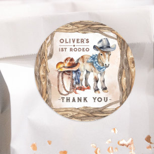 Eerste RODEO   Jongen Cowboy 1e verjaardagsfeestje Ronde Sticker