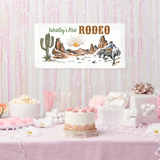 Eerste Rodeo jongen verjaardag Spandoek (Feest)