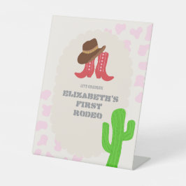 Eerste Rodeo Meisje 1e Verjaardag Reclamebord Met Voetstuk