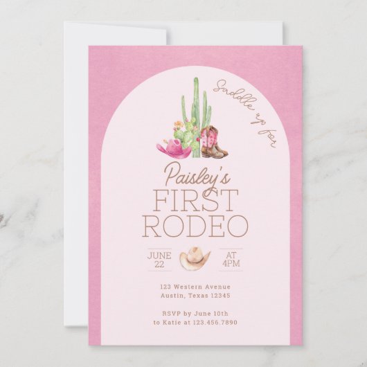 Eerste Rodeo meisje 1e verjaardag uitnodiging (Voorkant)