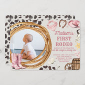 Eerste Rodeo Meisje Roze Western Verjaardagsfeestf Kaart (Voorkant / Achterkant)