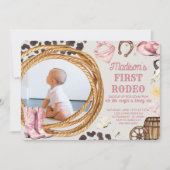 Eerste Rodeo Meisje Roze Western Verjaardagsfeestf Kaart (Voorkant)