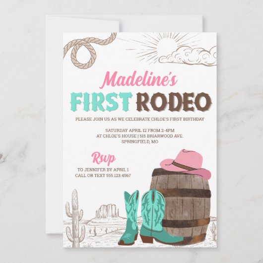 Eerste Rodeo Meisjes Western Eerste Verjaardag Kaart (Voorkant)