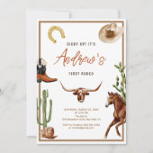 Eerste Rodeo moderne zuidelijke cowboy verjaardag Kaart (Voorkant)