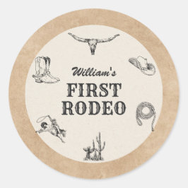 Eerste Rodeo  Neutral Cowboy 1e verjaardag Ronde Sticker