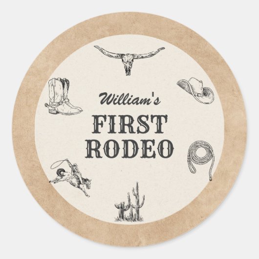 Eerste Rodeo Neutral Cowboy 1e verjaardag Ronde Sticker (Voorkant)