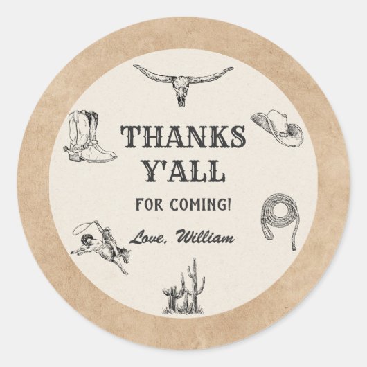 Eerste Rodeo  Neutral Cowboy 1e verjaardag Ronde Sticker (Voorkant)