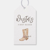 Eerste Rodeo Neutral Cowboy Birthday Favor Cadeaulabel (Voorkant)