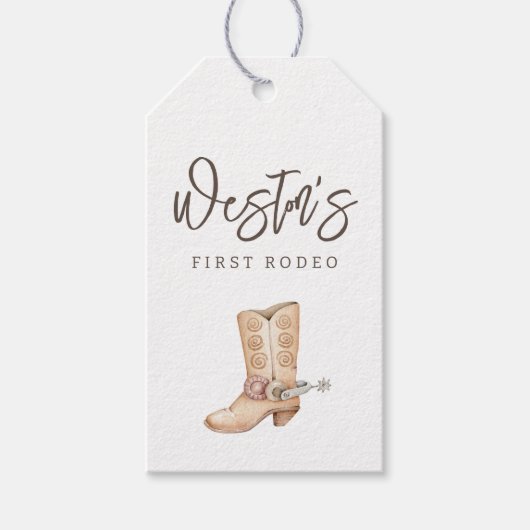 Eerste Rodeo Neutral Cowboy Birthday Favor Cadeaulabel (Voorkant)