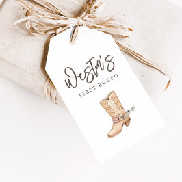 Eerste Rodeo Neutral Cowboy Birthday Favor Cadeaulabel