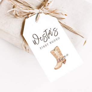 Eerste Rodeo Neutral Cowboy Birthday Favor Cadeaulabel