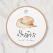 Eerste Rodeo Neutral Southern Cowboy Birthday Bedankjes Labels (Voorkant)