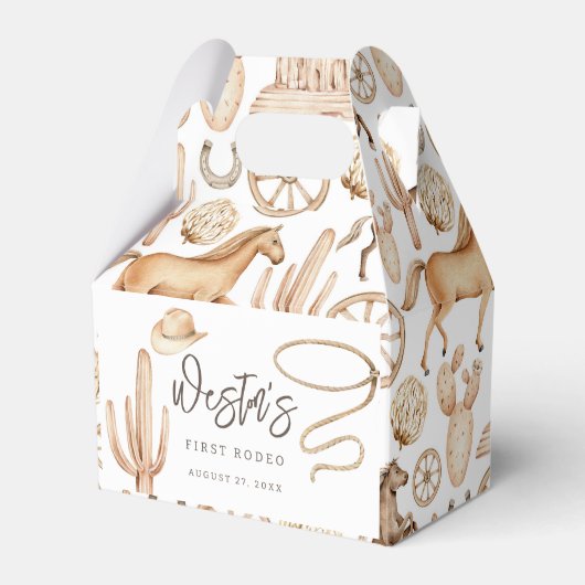 Eerste Rodeo Neutral Southern Cowboy Birthday Favo Bedankdoosjes (Voorkant Zijde)