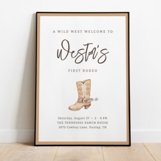 Eerste Rodeo Neutral Southern Cowboy Birthday Post Poster