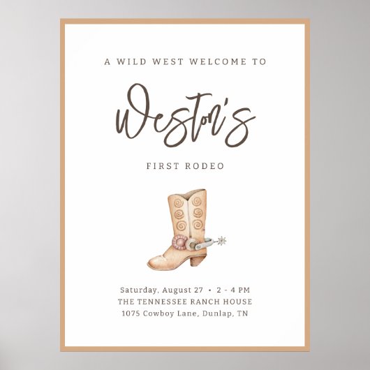 Eerste Rodeo Neutral Southern Cowboy Birthday Poster (Voorkant)
