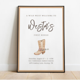 Eerste Rodeo Neutral Southern Cowboy Birthday Poster