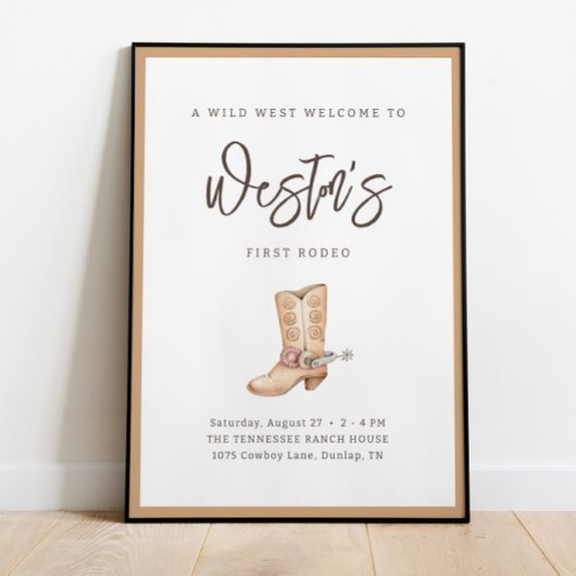 Eerste Rodeo Neutral Southern Cowboy Birthday Poster