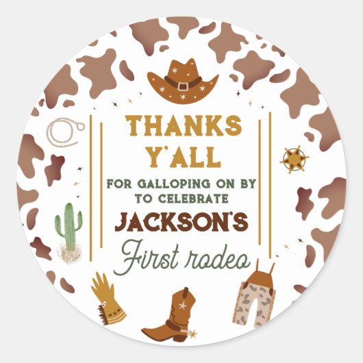 Eerste Rodeo Neutral Southern Cowboy Birthday Ronde Sticker (Voorkant)