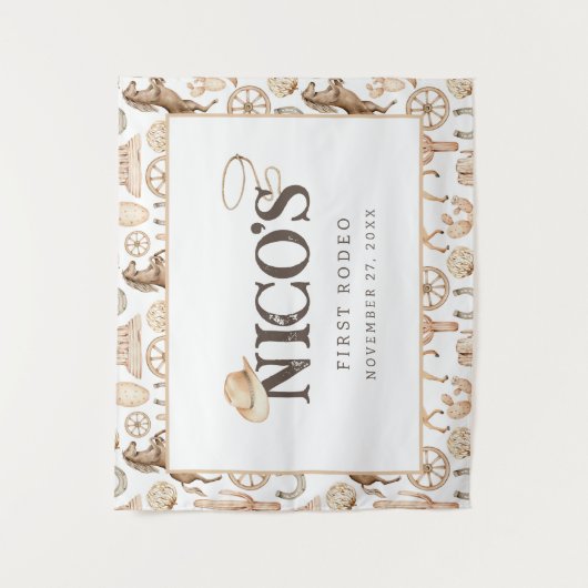 Eerste Rodeo Neutrale Zuidelijke Cowboy Verjaardag Wandkleed (Voorkant)