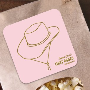 Eerste Rodeo Roze Cowgirl Hoed 1e Verjaardag Stick Vierkante Sticker
