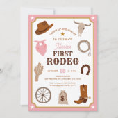 Eerste Rodeo Roze Cowgirl Wild West Eerste Verjaar Kaart (Voorkant)