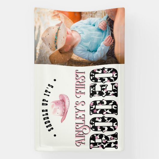 Eerste Rodeo Roze gepersonaliseerde foto 1e verjaa Spandoek (Verticaal)