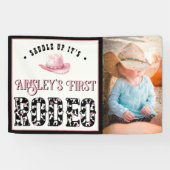 Eerste Rodeo Roze gepersonaliseerde foto 1e verjaa Spandoek (Horizontaal)