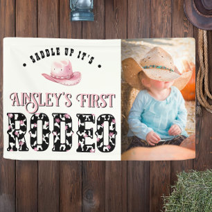 Eerste Rodeo Roze gepersonaliseerde foto 1e verjaa Spandoek