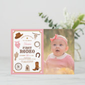 Eerste Rodeo Roze Meisje Wild West 1e Verjaardagsf Kaart (Staand voorkant)