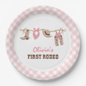 Eerste Rodeo Roze Western Cowboy 1e Verjaardag Papieren Bordje (Voorkant)